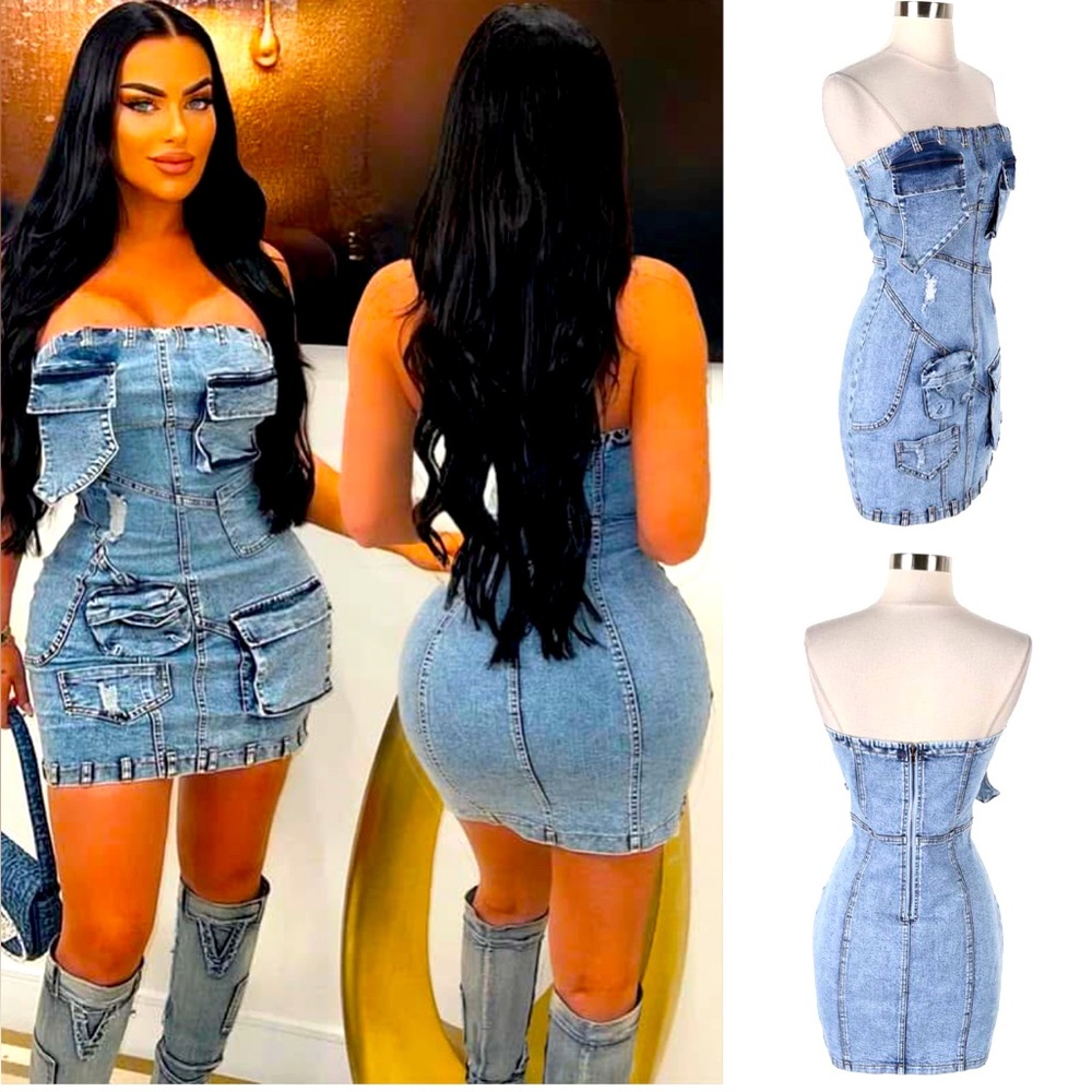 Lily Strapless Denim Mini Dress